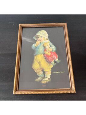 Vintage Framed Print Girl with Doll // Frances Tipton Hunter // Decorative Gold
